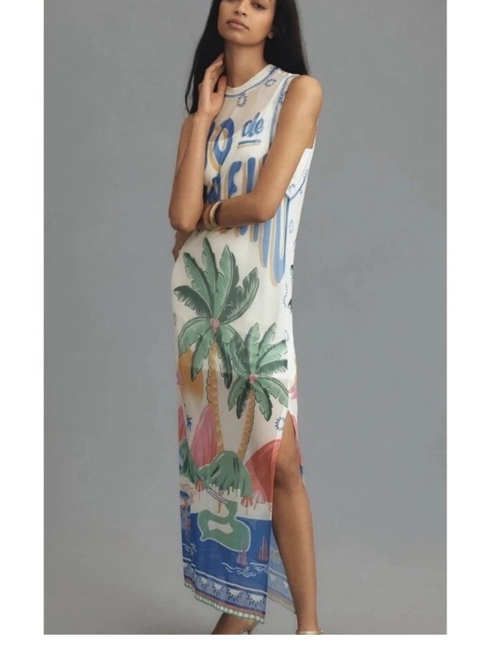 NWT Farm Rio Anthropologie Rio de Janeiro Tropical Mesh Maxi Dress XXS Ret.$198
